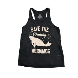 Black Sleeveless “Save the Chubby Mermaid” Graphic Tank Top